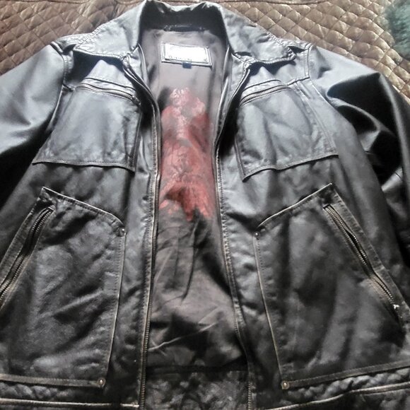 Vintage GUESS Mens Brown Leather Jacket (M) w/attached Hoodie - Picture 5 of 6